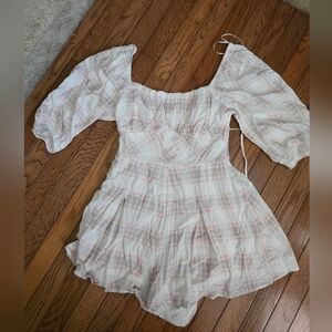 Plaid Puff Sleeve Romper